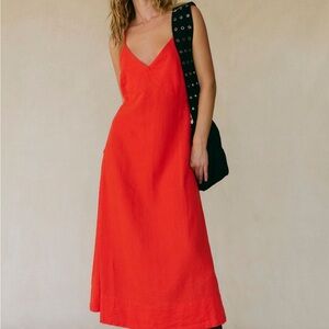 Free people linen Elegant Red Sleeveless Dress